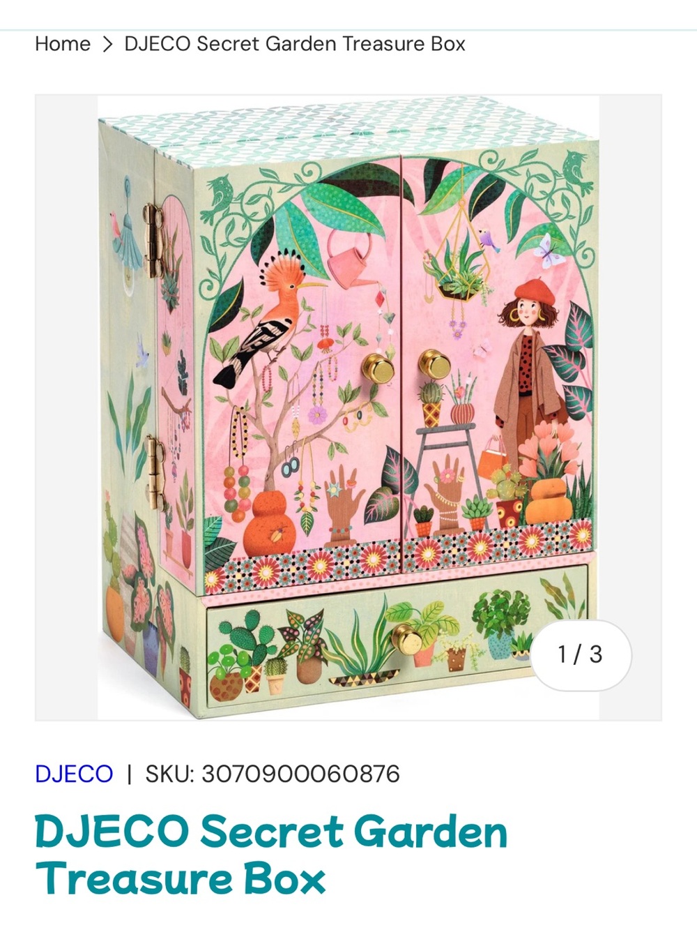 French Pink & Green Anthropology Jewelry Box - Picture 3 of 11